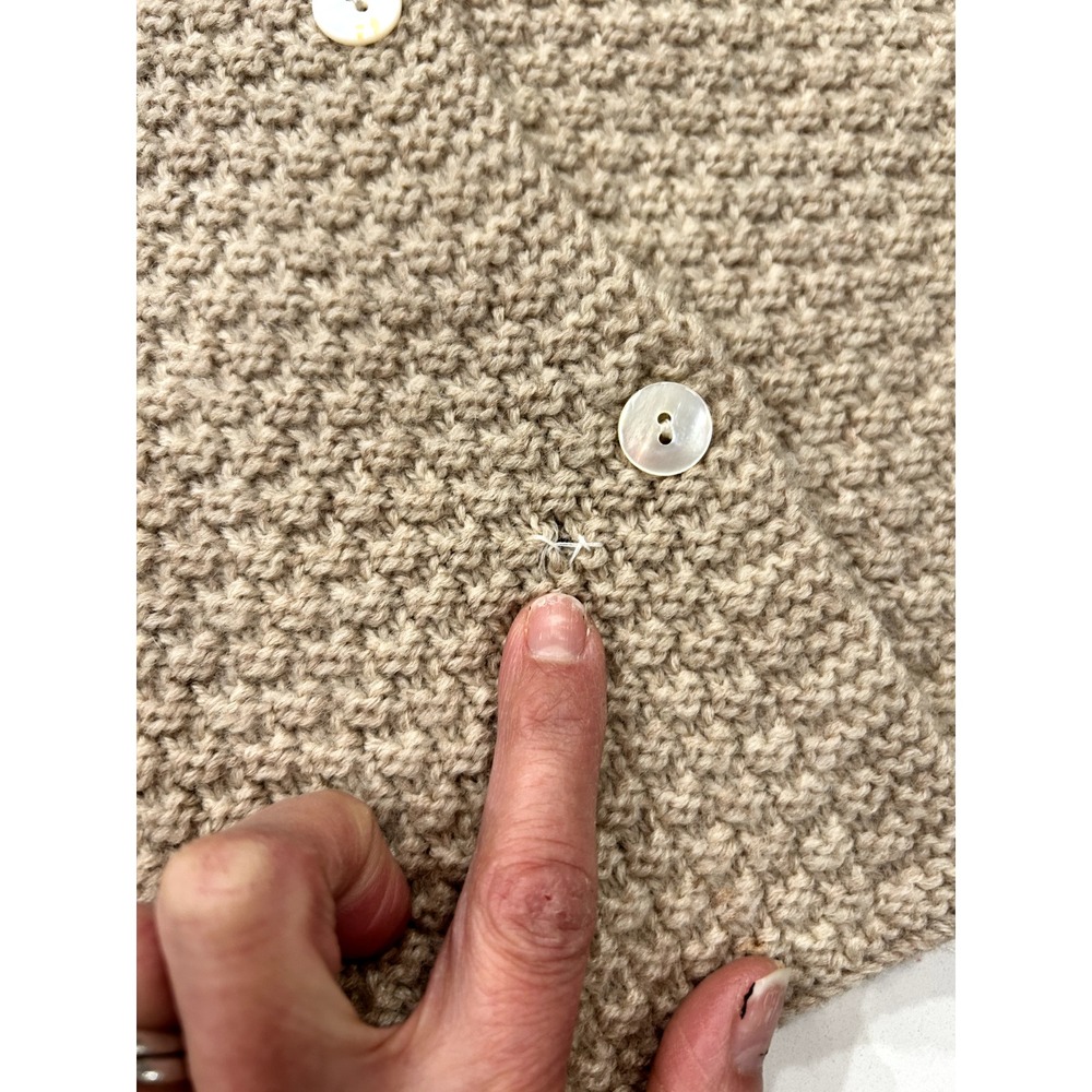 VTG Talbots 100% wool coastal beachy summer hand knit cardigan tan oatmeal small - Picture 9 of 9
